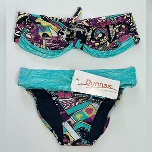 NWT Dunnas By Francesca Magnani Womens Strapless Bikini Swimsuit Blue Abstract